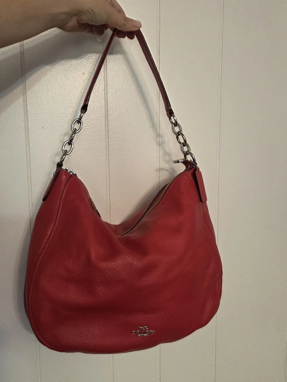 Coach Pebble Leather Elle Bright Red Hibo Shoulder Bag
